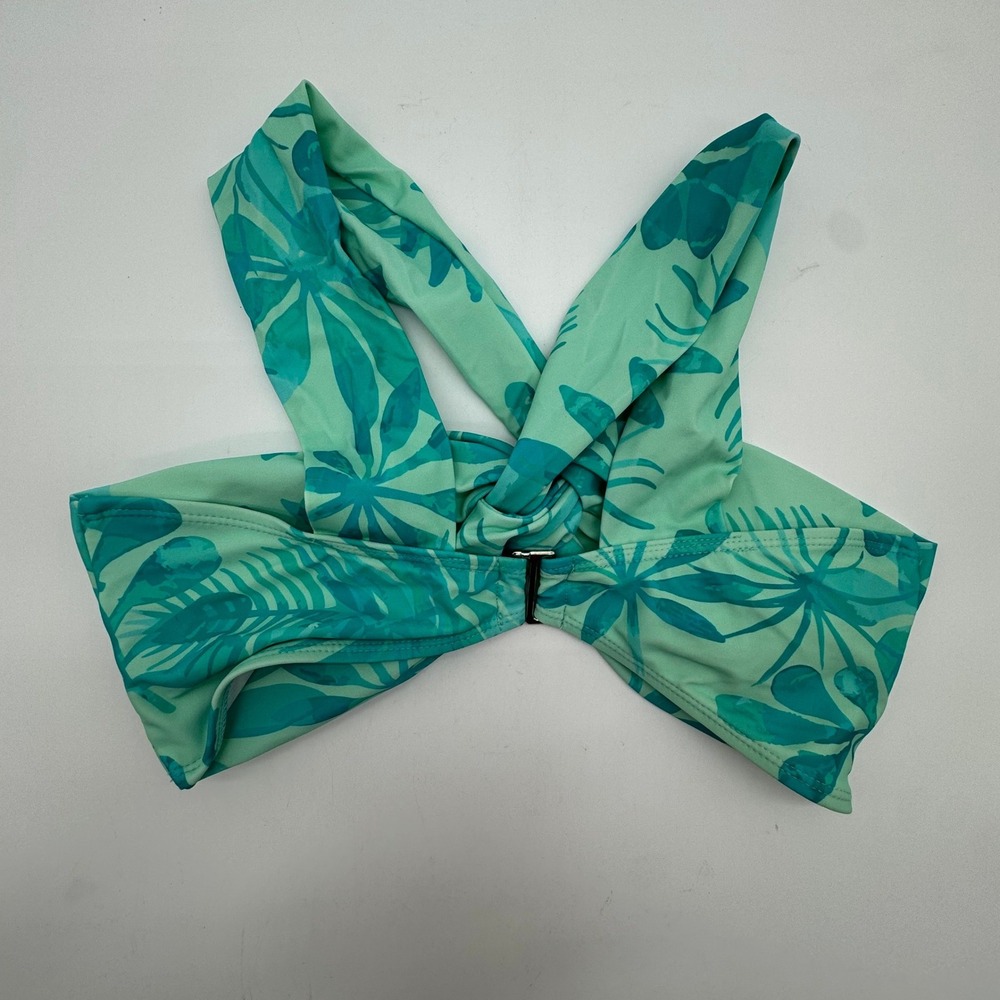 Pink Lily Tropical Palm Print Multi Way Wrap Bikini Top Mint Teal Small